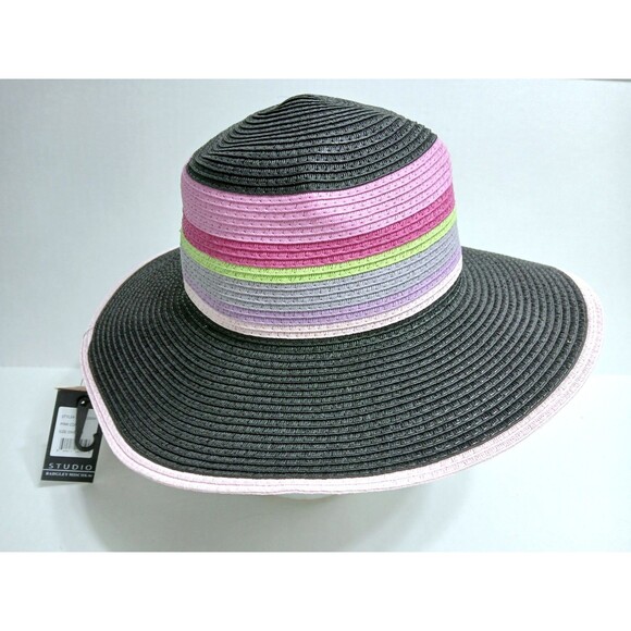 Badgley Mischka Straw Summer Sun Beach Hat Multicolor Black Pink Green Purple - Picture 4 of 8